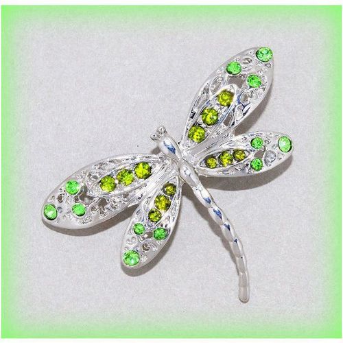 Bright Green Crystal Dragonfly Brooch Jumper Clasp Pin Jewellery 1442