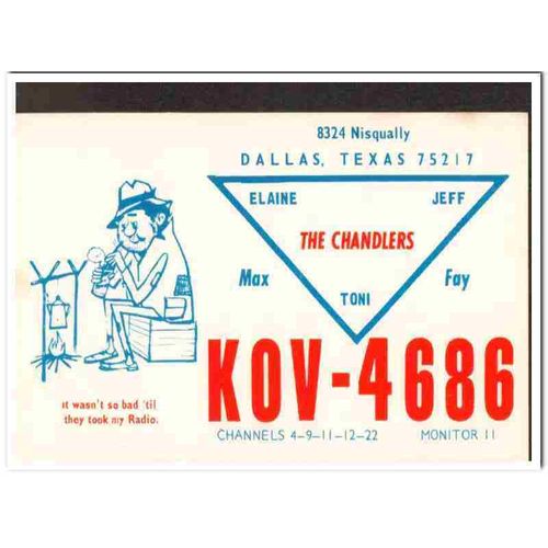 kov-4686 max chandler dallas texas 1960s cb qsl card vintage postcard