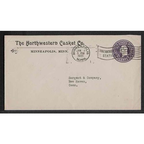 USA 1921 Illustrated Minneapolis Flag Cancel Coffin (sm) Caskets (Death Topic)