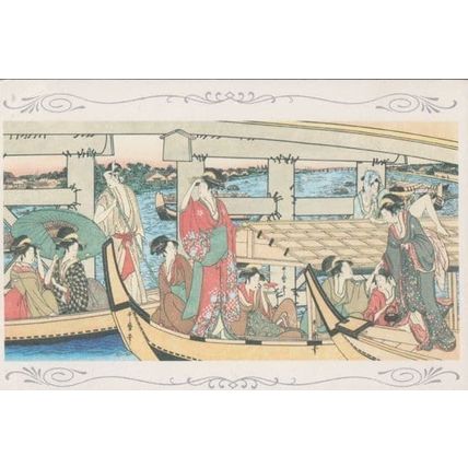 Utamaro Kitagawa Ryogoku Bashi Bridge Painting Japanese Postcard