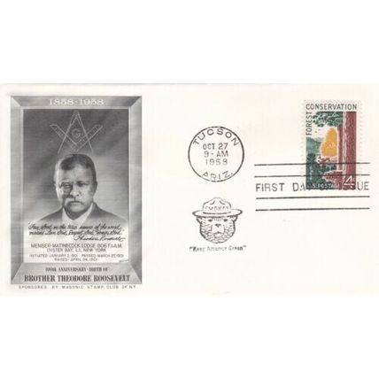 United States 1958 Theodore Roosevelt Birth FDC Tucson Cancel Unaddressed VGC