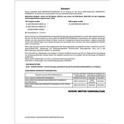 Suzuki Jimny SN413 SN415D Supplementary Service Manual German 9950181A1001G PDF