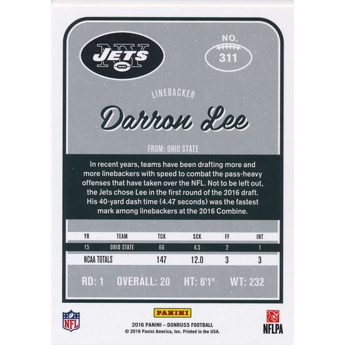 2016 Donruss Football Press Proof Blue 311 Darron Lee RC New York Jets