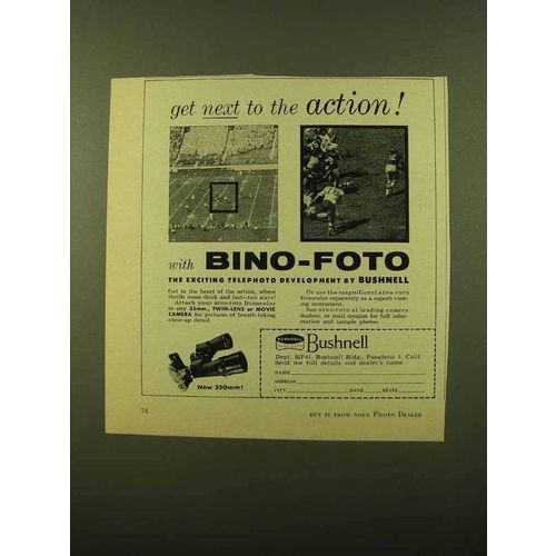 1957 Bushnell Bino-Foto Binoculars Ad - Next to Action