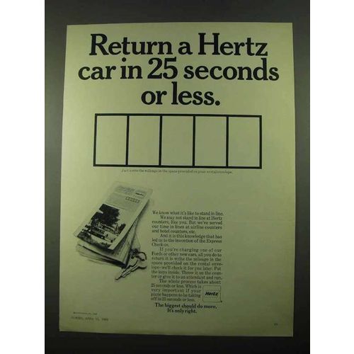 1969 Hertz Rent-a-Car Ad - Return in 25 Seconds or Less