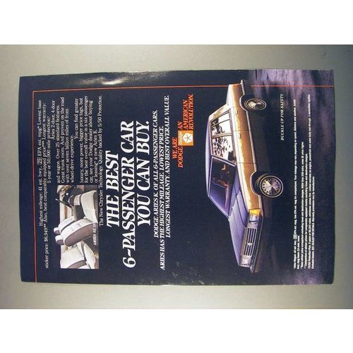 1983 Dodge Aries K Car Ad - Best 6-Passenger Car