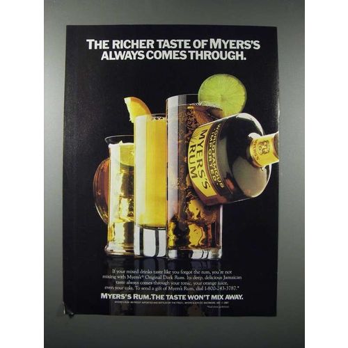 1987 Myers Original Dark Rum Ad - Richer Taste