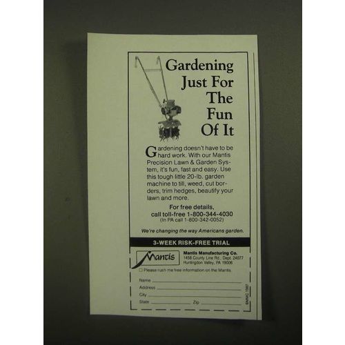 1987 Mantis Tiller Ad - Gardening Just for the Fun Of It