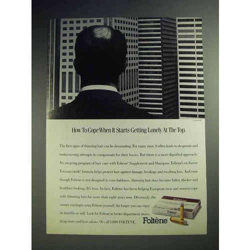 1989 Foltene Hair Loss Treatment Ad - Lonely at the Top