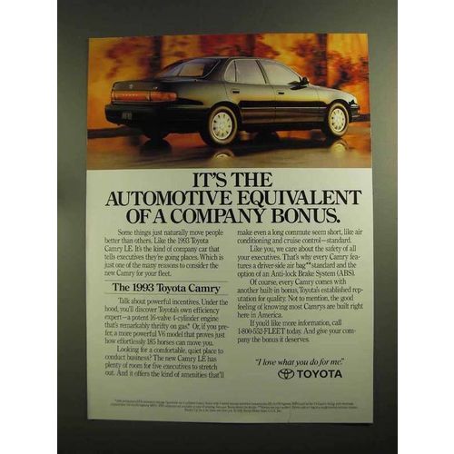 1993 Toyota Camry Car Ad - Equivalent of Company Bonus
