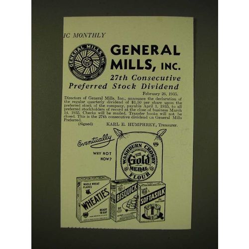 1935 General Mills Ad - General Mills, inc. 27th consecutive preferred stock