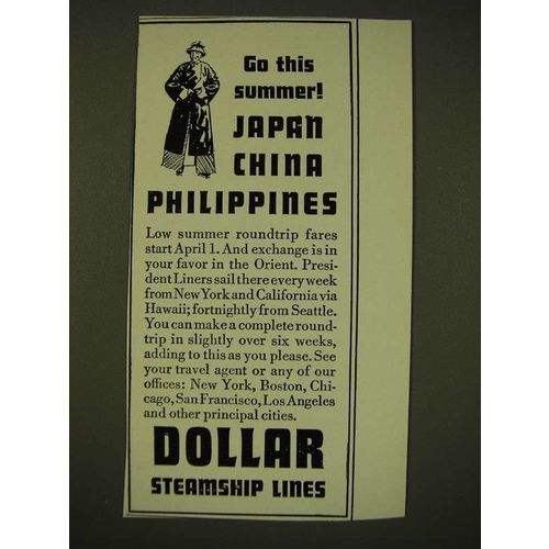 1935 Dollar Steamship Lines Ad - Go this summer! Japan China Philippines