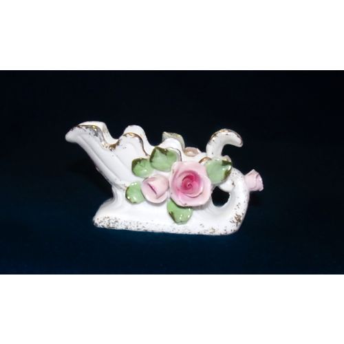 Lefton white leaf sleigh ashtray ash tray applied rose flowers vintage great