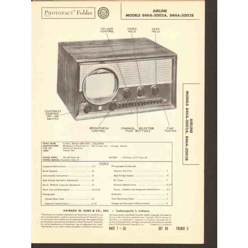AIRLINE model 84HA-3002A 84HA-3002B TV Receiver Sams Photofact manual