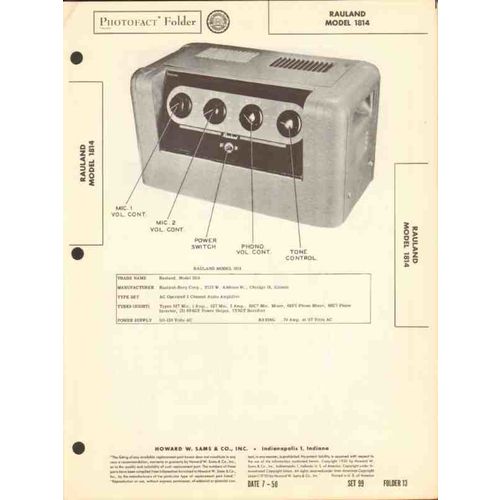 RAULAND model 1814 8 tube 3 channel amplifier Sams Photofact manual