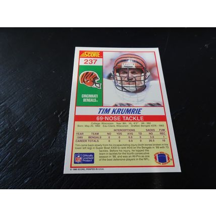 1990 Score Football Card # 237 Tim Krumrie Excellent-Mint (6) Cincinnati Bengals