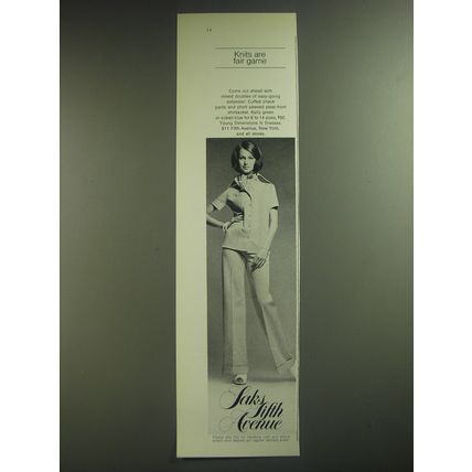 1974 Saks Fifth Avenue Pants and shirtjacket Ad - Knits are fair game