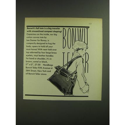 1974 Bonwit Teller Advertisement - Canvas Tote by Lee Stemer for Ronay