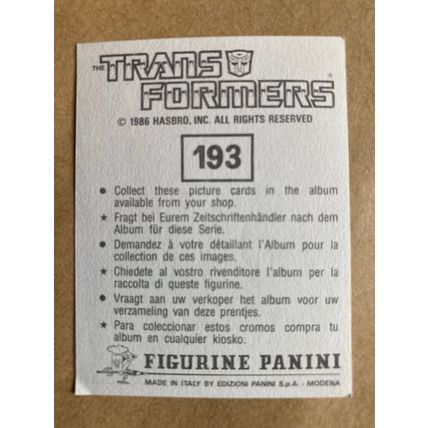 Transformers Sticker # 193 (B) unused 1986 Panini Hasbro