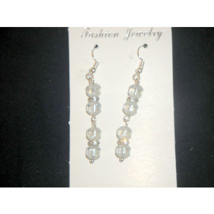 Beautiful etched clear hint of blue crystal glass swing earrings