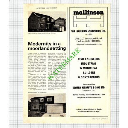 William Mallinson Huddersfield Yorkshire Durker Roods Meltham- 1974 Cutting