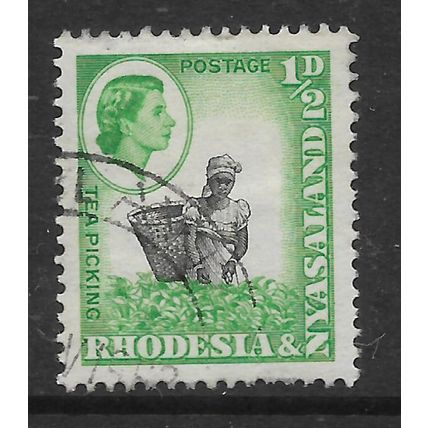 RHODESIA & NYASALAND 1959 1/2d TEA PICKING GREEN SG 18 FINE USED#
