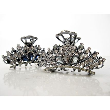 Medium blue or smoke gray crystal metal hair claw clip bridal clip