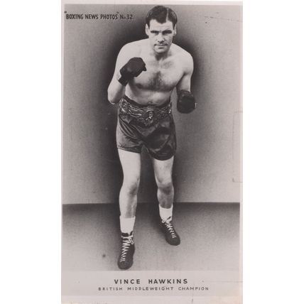 Vince Hawkins 1940s British Boxing Champion Old Real Photo Postcard