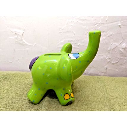 Ganz Green Elephant Piggy Bank - Pati - Green Polka Dots, Purple Tail / Stopper