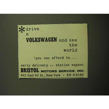 1958 Bristol Motors Service, inc. Advertisement - Drive a Volkswagen