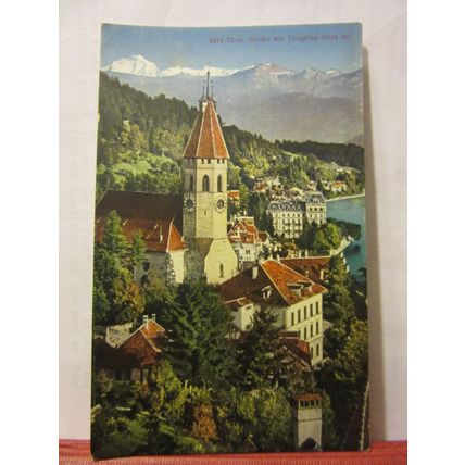 KIRCHE MIT JUNGFRAU, THUN, SWITZERLAND unused antique postcard #