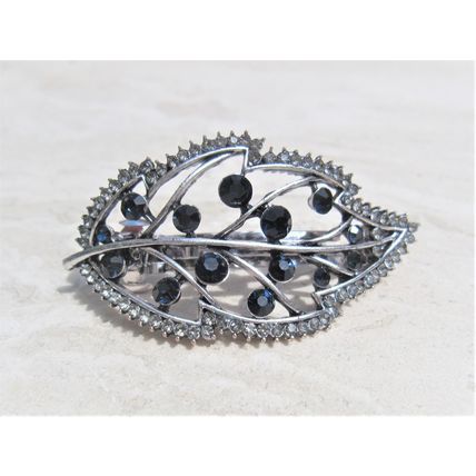 Blue gray silver leaf crystal hair clip barrette bridal hair clip
