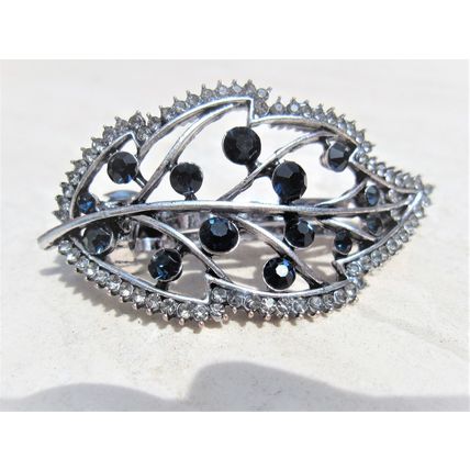 Blue gray silver leaf crystal hair clip barrette bridal hair clip