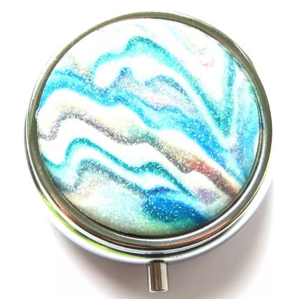 Glitter Pill Box Blue, White, Grey & Purple Swirls Round 2 CM Christmas Gift