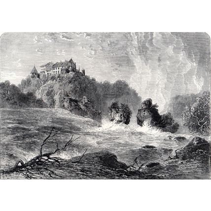 FALLS OF THE RHINE, SCHAFFHAUSEN 1880 Rhine Germany ANTIQUE ENGRAVING