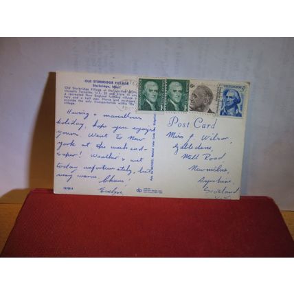 OLD STURBRIDGE VILLAGE, MASSACHUSETTS, USA used vintage postcard =