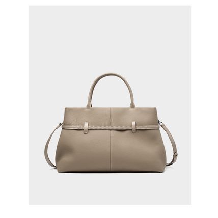 Genuine Leather Women Large Casual Handbag Grey