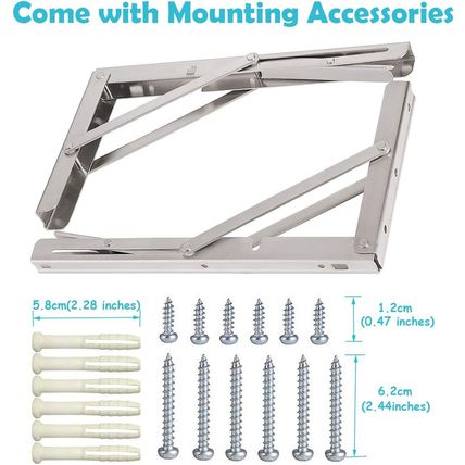CLT 20'' Folding Shelf Brackets Max. Load 550 Lb, Heavy Duty Stainless Steel DIY