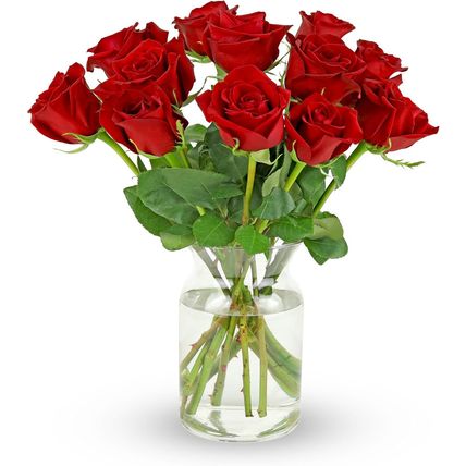 Benchmark Bouquets - 12 Stem Premium Red Roses (Glass Vase Included) - Fresh Flo