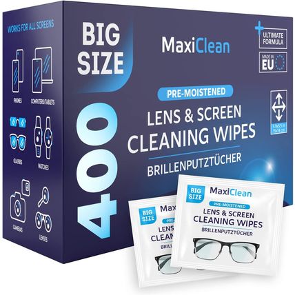 Glasses Wipes Lens Cleaner - Lens Wipes for Eyeglasses - 400 Pre-Moistened Indiv