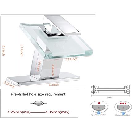 Bathroom Sink Faucet LED Light 3 Colors Changing Waterfall Glass Spout Hot Cold