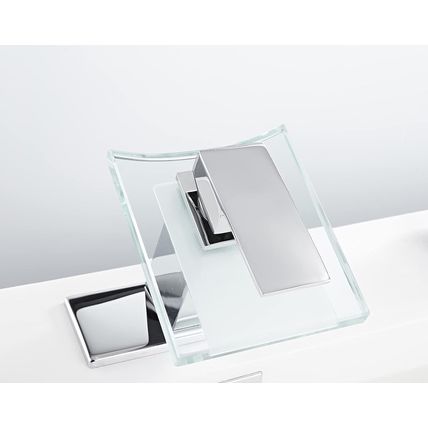 Bathroom Sink Faucet LED Light 3 Colors Changing Waterfall Glass Spout Hot Cold