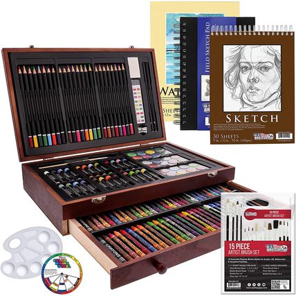 U.S. Art Supply 162-Piece Deluxe Mega Wood Box Art Painting and Drawing Set - Ar