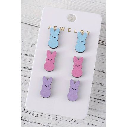 Easter Bunny Doll Wooden Earrings