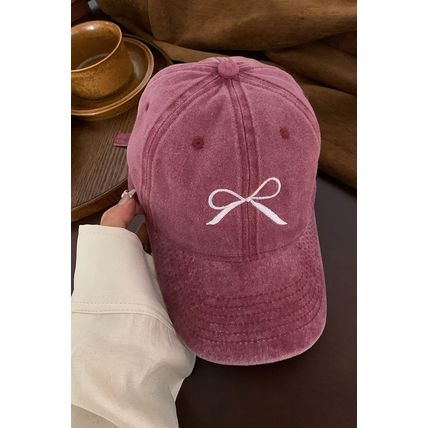 Rose Pink Embroidered Bow Knot Denim Baseball Cap