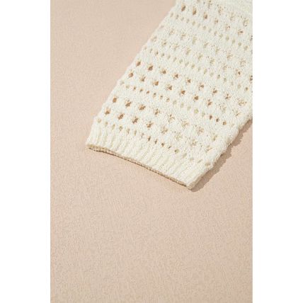 White Hollow Out Knit Bracelet Sleeve Drop Shoulder Sweater