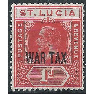 St Lucia 1916 SG90 1d Scarlet WAR TAX Mounted Mint..
