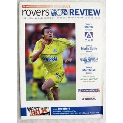 2001 programme Tranmere Rovers v. Brentford