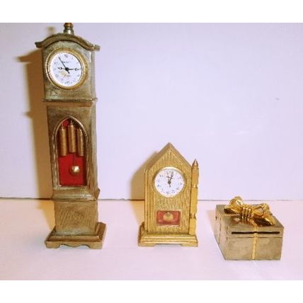 Lot of 3 Gold Minature Shelf Desk Clocks Lot 125