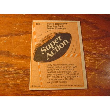 1981 Topps, Super Action, TONY DORSETT, HOF, Cowboys, #138